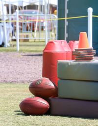 Close-up of multi colored ball on grass