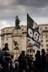 Protesters on street in city