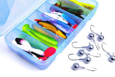 High angle view of multi colored pencils on table