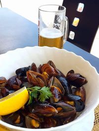 Close-up of drink served on table