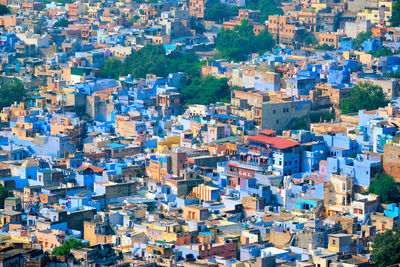 High angle view of buildings in city