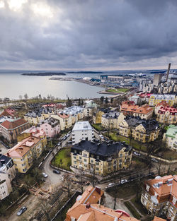 High angle view of townscape against sky