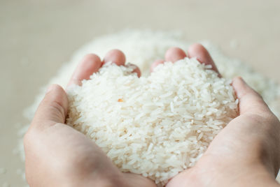 Cropped hands of person holding rice