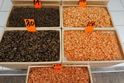 High angle view of food for sale in market