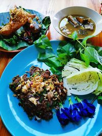 High angle view of food in plate