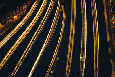 High angle view of light trails on road in london, uk.