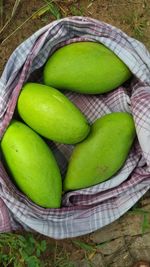 High angle view of green fruits in basket