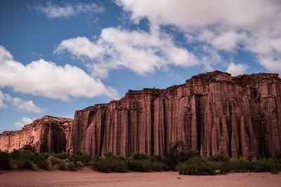 Panoramic view of rock formations on landscape against sky