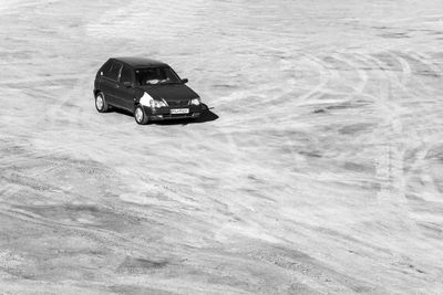 High angle view of car on beach