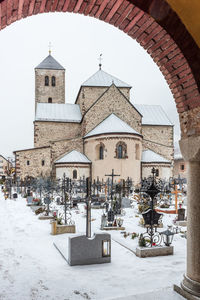 Exterior of historic building during winter