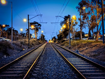 Railroad tracks amidst trees against sky