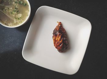 High angle view of food on plate