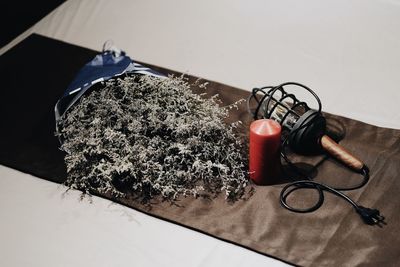 High angle view of eyeglasses on table