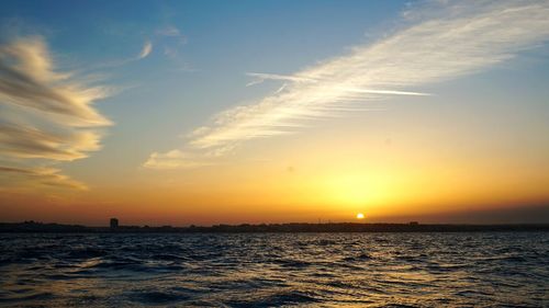 Scenic view of sea at sunset