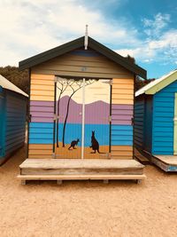 Beach huts  decorated with australian landscape