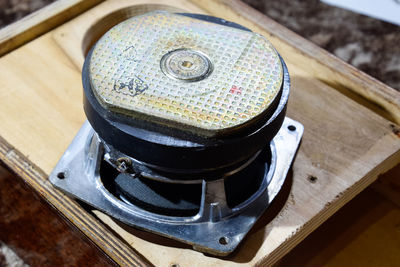 High angle view of bread in container on table