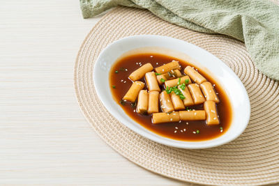 High angle view of food in bowl on table