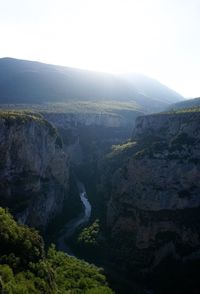 Scenic view of mountain range against clear sky