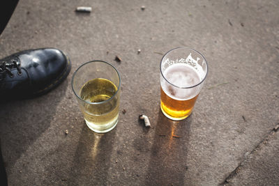 High angle view of drink on table