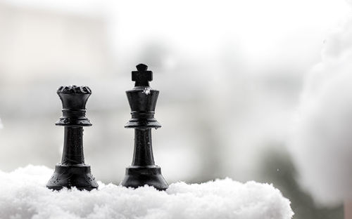 Close-up of chess on snow