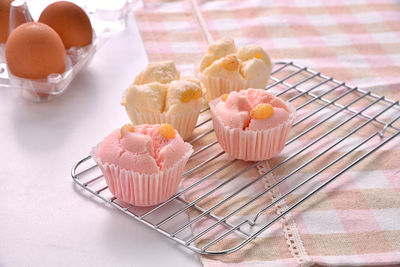 Close-up of cupcakes on table