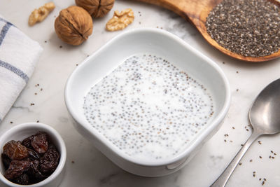 High angle view of food in bowl on table