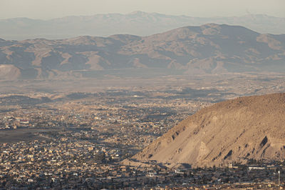 Social contrast in different areas of the city of arequipa, aerial view of the metropolis