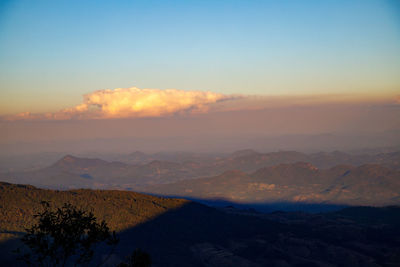 View of the beautiful sky and mountains in the evening at phu ruea, loei province, thailand 