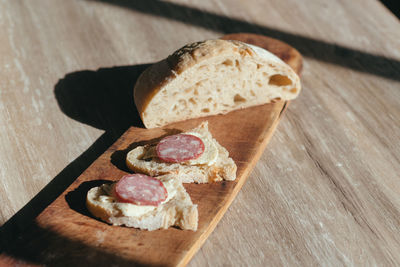 High angle view of breakfast on table