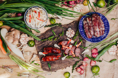 High angle view of fruits on table