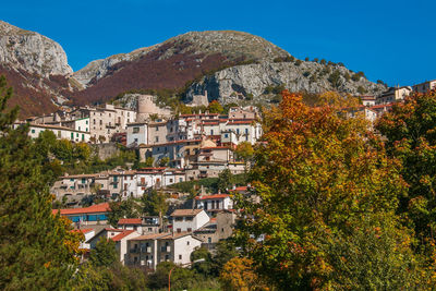 Autumn view of barrea, the village of abruzzo inhabited by deer. perfect destination for hikers