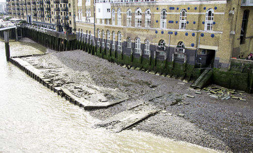 High angle view of old building by canal