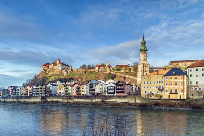 View of burghausen from salzach river, upper bavaria, germany