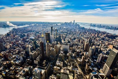 High angle view of cityscape against sky