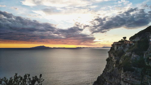 Scenic view of sea against cloudy sky