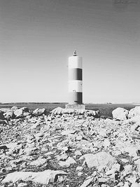 Low angle view of lighthouse against clear sky