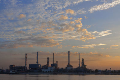 Commercial dock against sky during sunset