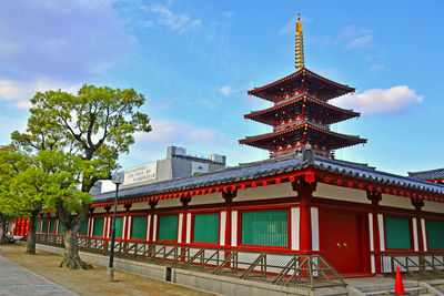 Low angle view of pagoda against sky