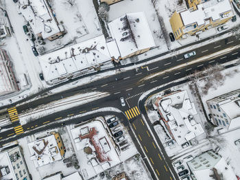 High angle view of city street during winter