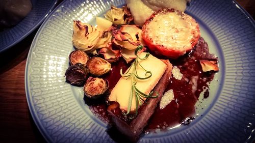 High angle view of food in plate