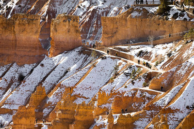 Close up telephoto zoom photo of bryce canyon national park hillside with texture lit by sun.