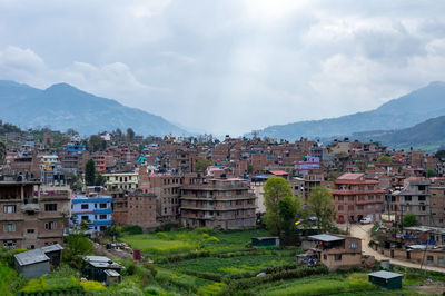 High angle view of townscape against sky