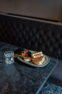 High angle view of food on table