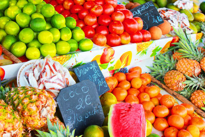 High angle view of fruits for sale in market