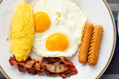High angle view of breakfast served in plate