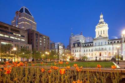 Baltimore city hall and war memorial plaza at dawn, baltimore, maryland, united states