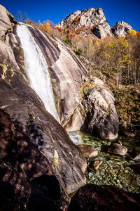 Scenic view of waterfall against sky