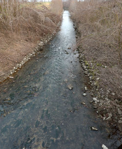 High angle view of footpath amidst road