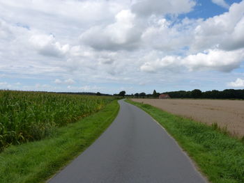 Road amidst agricultural field against sky