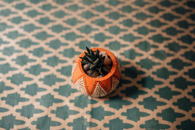 High angle view of bread on tiled floor